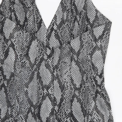 ASOS Womens Grey Animal Print Cotton Mini Size 12 Sweetheart Zip - Snake Print