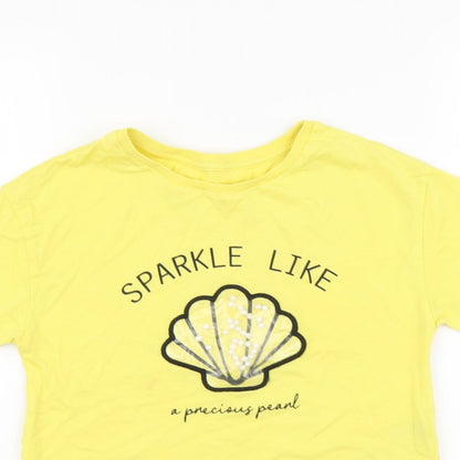 Dunnes Stores Girls Yellow Cotton Basic T-Shirt Size 8-9 Years Round Neck Pullover - Shell