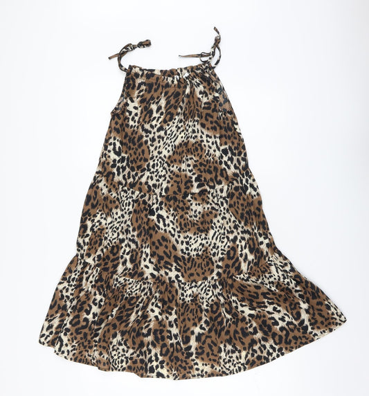 Pep&Co Womens Brown Animal Print Polyester Trapeze & Swing Size 8 Round Neck Pullover - Leopard print