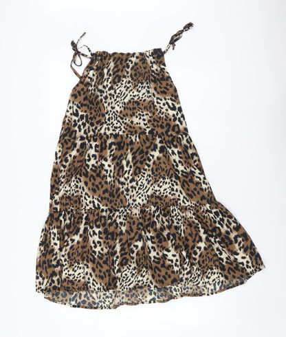 Pep&Co Womens Brown Animal Print Polyester Trapeze & Swing Size 8 Round Neck Pullover - Leopard print