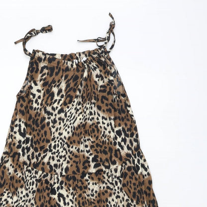 Pep&Co Womens Brown Animal Print Polyester Trapeze & Swing Size 8 Round Neck Pullover - Leopard print