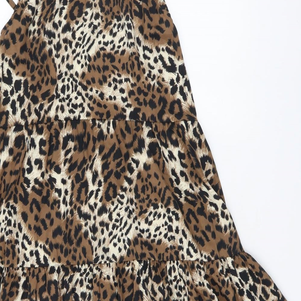 Pep&Co Womens Brown Animal Print Polyester Trapeze & Swing Size 8 Round Neck Pullover - Leopard print