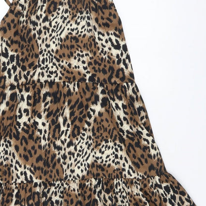 Pep&Co Womens Brown Animal Print Polyester Trapeze & Swing Size 8 Round Neck Pullover - Leopard print