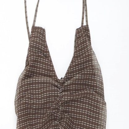 Motel Womens Brown Geometric Polyester Mini Size S V-Neck Pullover