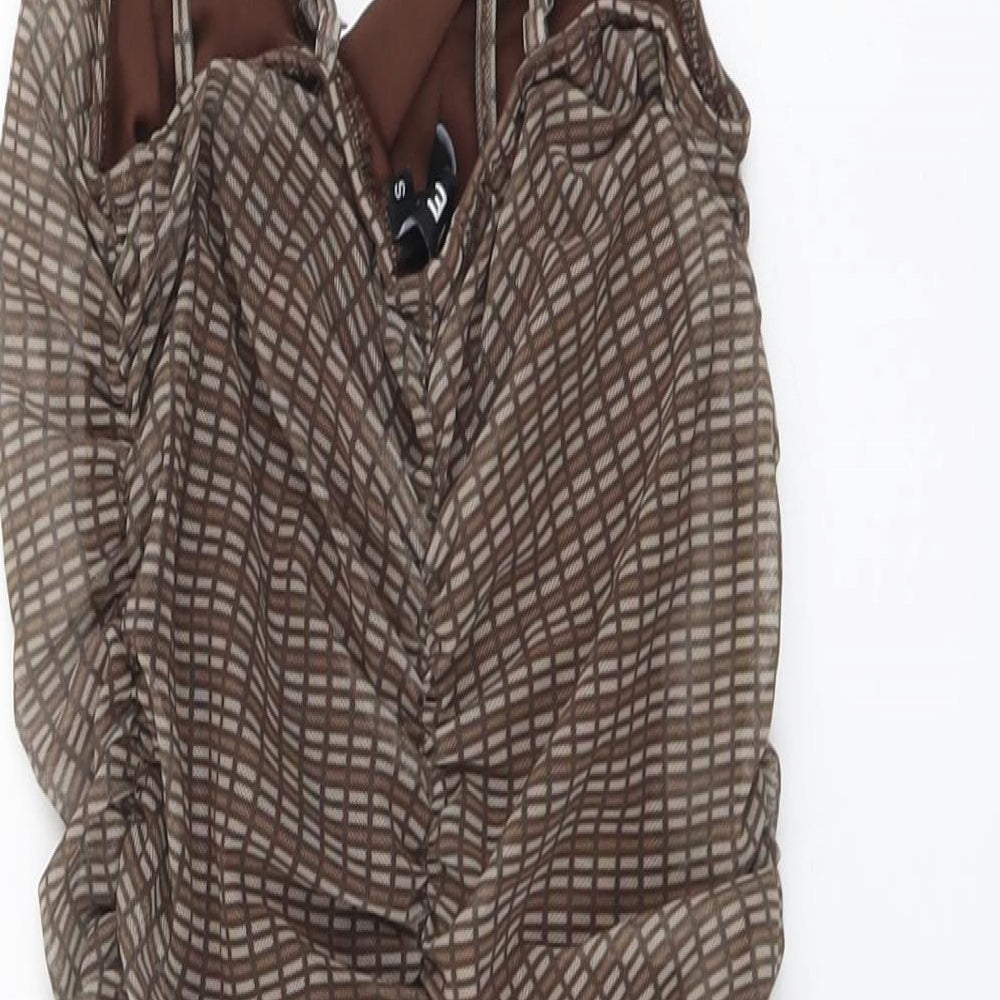 Motel Womens Brown Geometric Polyester Mini Size S V-Neck Pullover