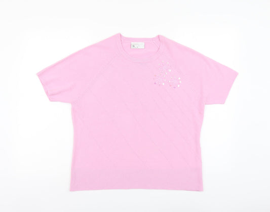 BHS Womens Pink Round Neck Acrylic Pullover Jumper Size 14