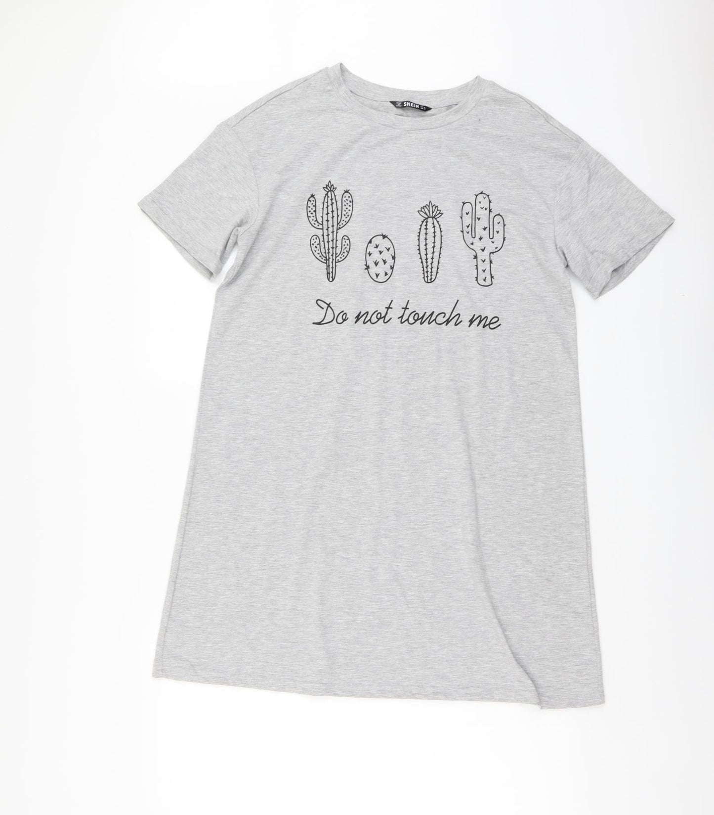 SheIn Womens Grey Polyester T-Shirt Dress Size M Round Neck Pullover - Do Not Touch Me