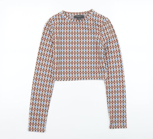 Primark Womens Multicoloured Geometric Polyester Cropped T-Shirt Size XS Round Neck