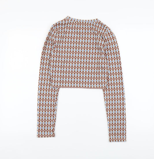 Primark Womens Multicoloured Geometric Polyester Cropped T-Shirt Size XS Round Neck