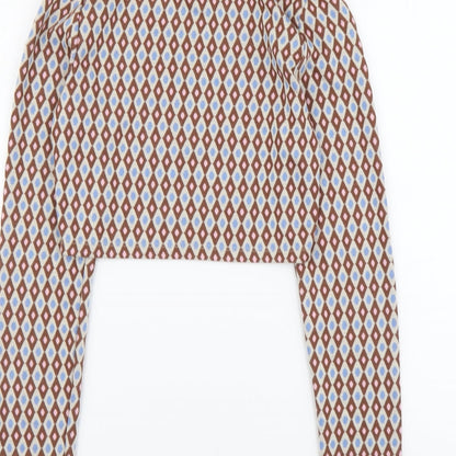 Primark Womens Multicoloured Geometric Polyester Cropped T-Shirt Size XS Round Neck