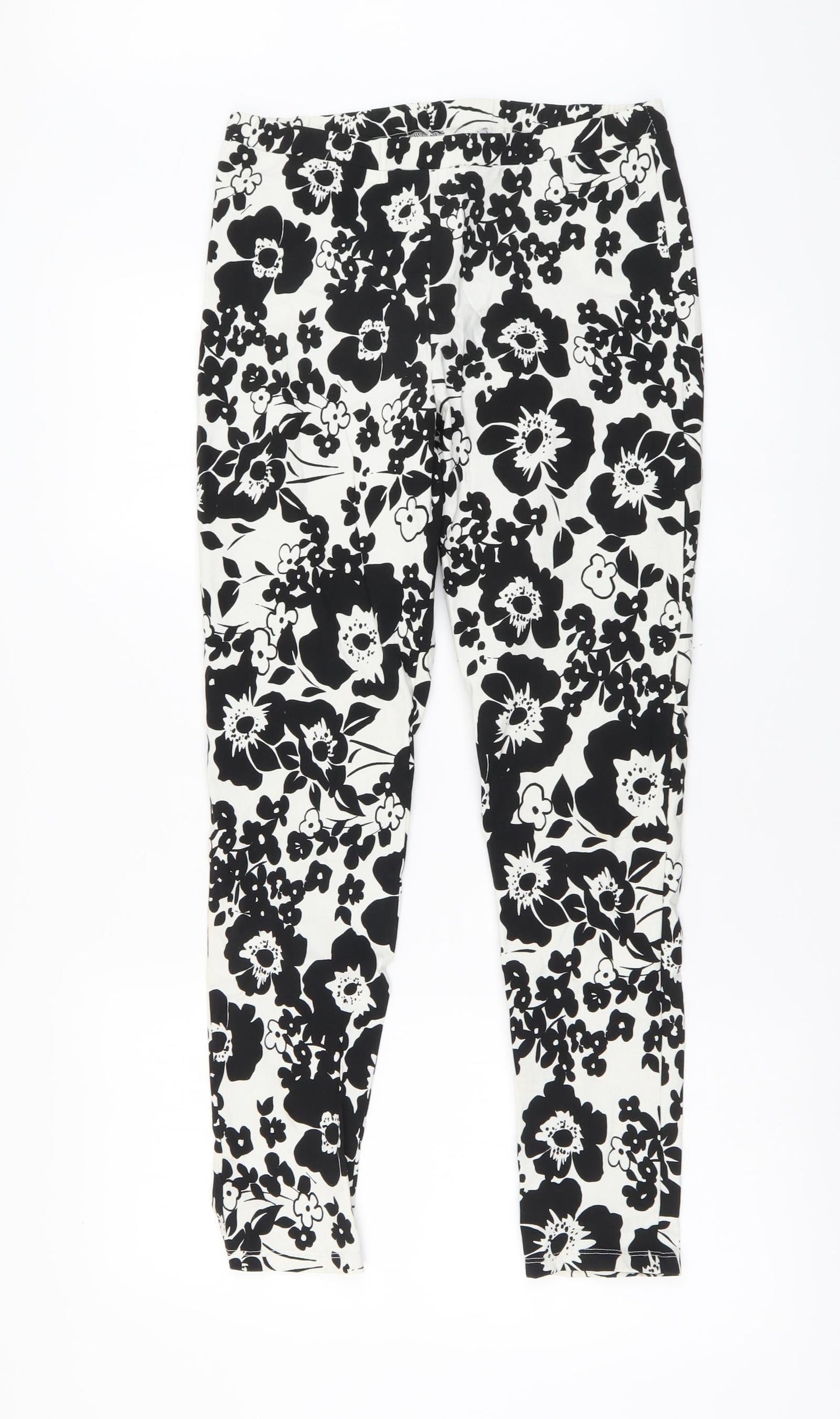 F7F Womens White Floral Viscose Harem Leggings Size 12 L27 in