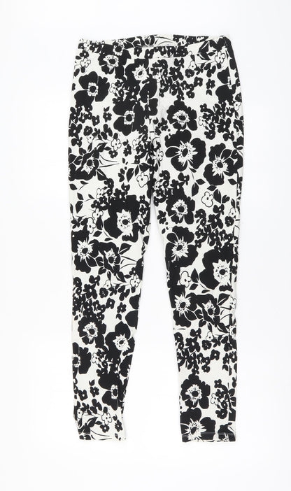 F7F Womens White Floral Viscose Harem Leggings Size 12 L27 in