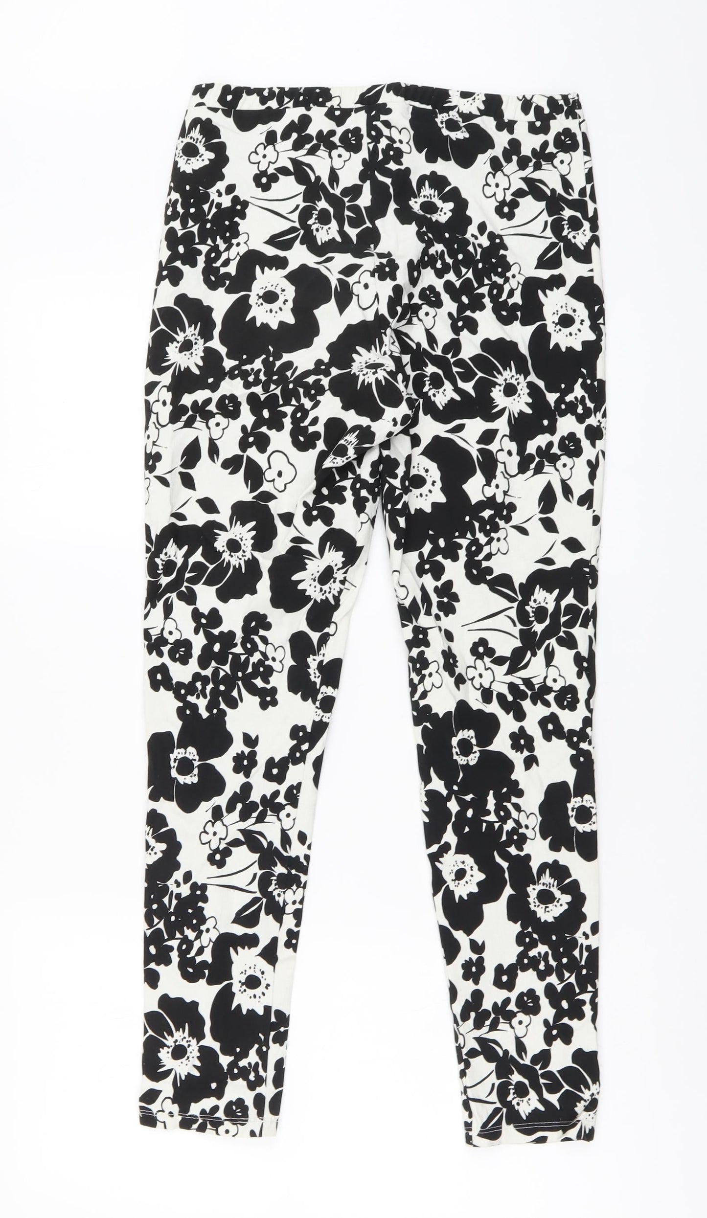 F7F Womens White Floral Viscose Harem Leggings Size 12 L27 in