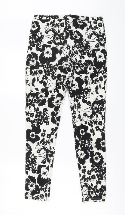 F7F Womens White Floral Viscose Harem Leggings Size 12 L27 in