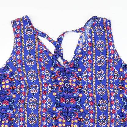 George Womens Blue Geometric Polyester Basic Tank Size 10 V-Neck