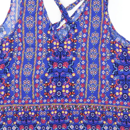 George Womens Blue Geometric Polyester Basic Tank Size 10 V-Neck