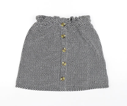 New Look Womens Black Geometric Polyester A-Line Skirt Size 8