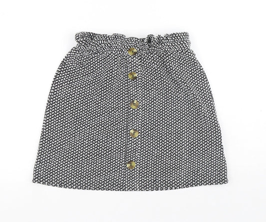 New Look Womens Black Geometric Polyester A-Line Skirt Size 8