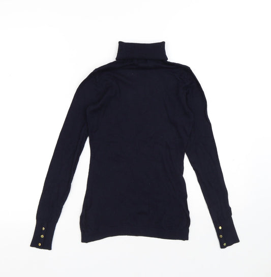 H&M Womens Blue Roll Neck Viscose Pullover Jumper Size XS