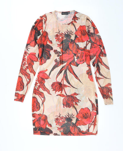 PRETTYLITTLETHING Womens Multicoloured Floral Polyester A-Line Size 10 Round Neck - Flowers