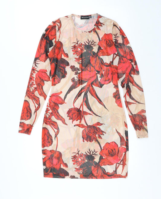 PRETTYLITTLETHING Womens Multicoloured Floral Polyester A-Line Size 10 Round Neck - Flowers