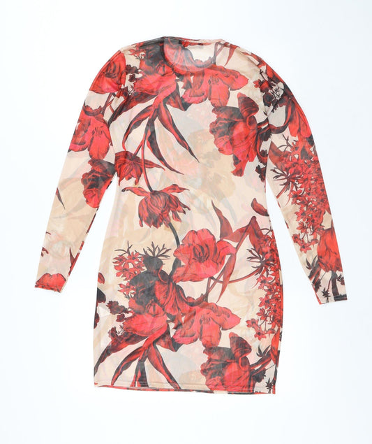 PRETTYLITTLETHING Womens Multicoloured Floral Polyester A-Line Size 10 Round Neck - Flowers