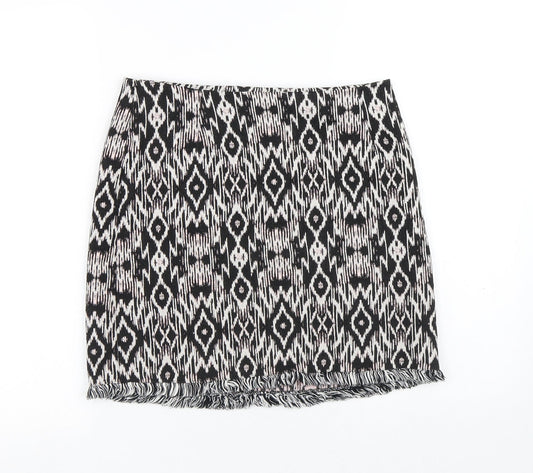 New Look Womens Multicoloured Geometric Polyester A-Line Skirt Size 8 Zip