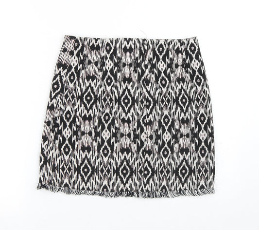 New Look Womens Multicoloured Geometric Polyester A-Line Skirt Size 8 Zip