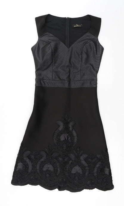 Weraberto Womens Black Geometric Polyester A-Line Size S Round Neck Zip - Snake print