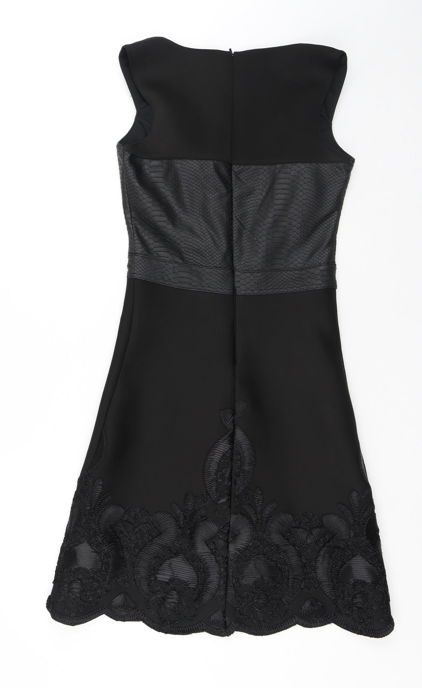 Weraberto Womens Black Geometric Polyester A-Line Size S Round Neck Zip - Snake print