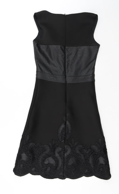 Weraberto Womens Black Geometric Polyester A-Line Size S Round Neck Zip - Snake print
