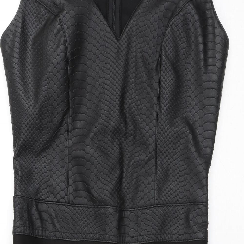 Weraberto Womens Black Geometric Polyester A-Line Size S Round Neck Zip - Snake print