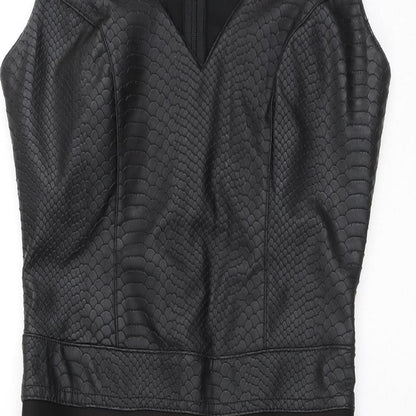 Weraberto Womens Black Geometric Polyester A-Line Size S Round Neck Zip - Snake print