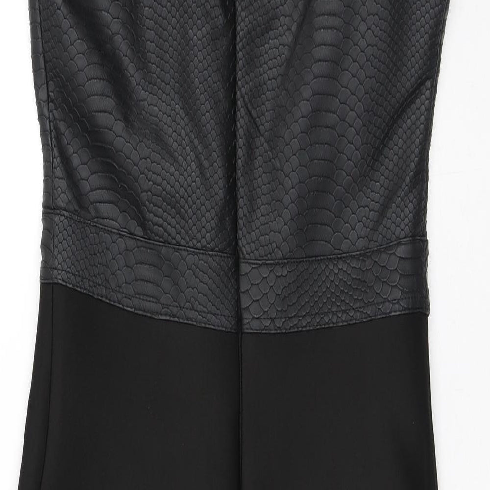 Weraberto Womens Black Geometric Polyester A-Line Size S Round Neck Zip - Snake print