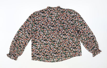 SheIn Womens Black Floral Polyester Basic Blouse Size L V-Neck