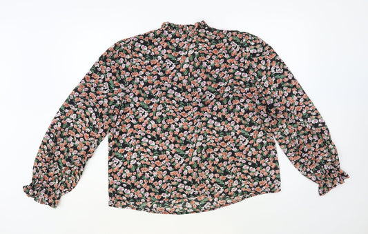 SheIn Womens Black Floral Polyester Basic Blouse Size L V-Neck