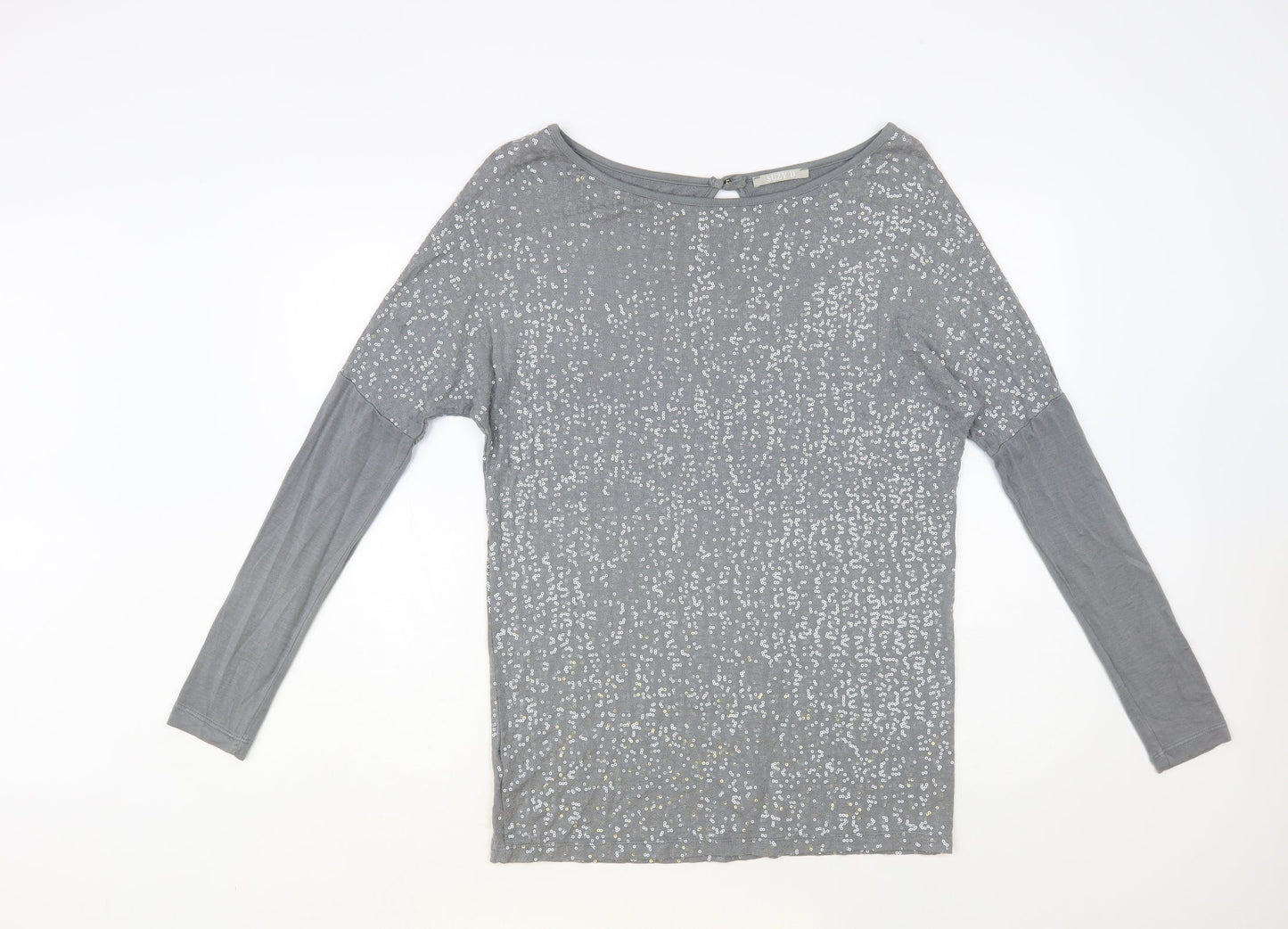 Suzy D Womens Grey Viscose Basic Blouse Size M Boat Neck