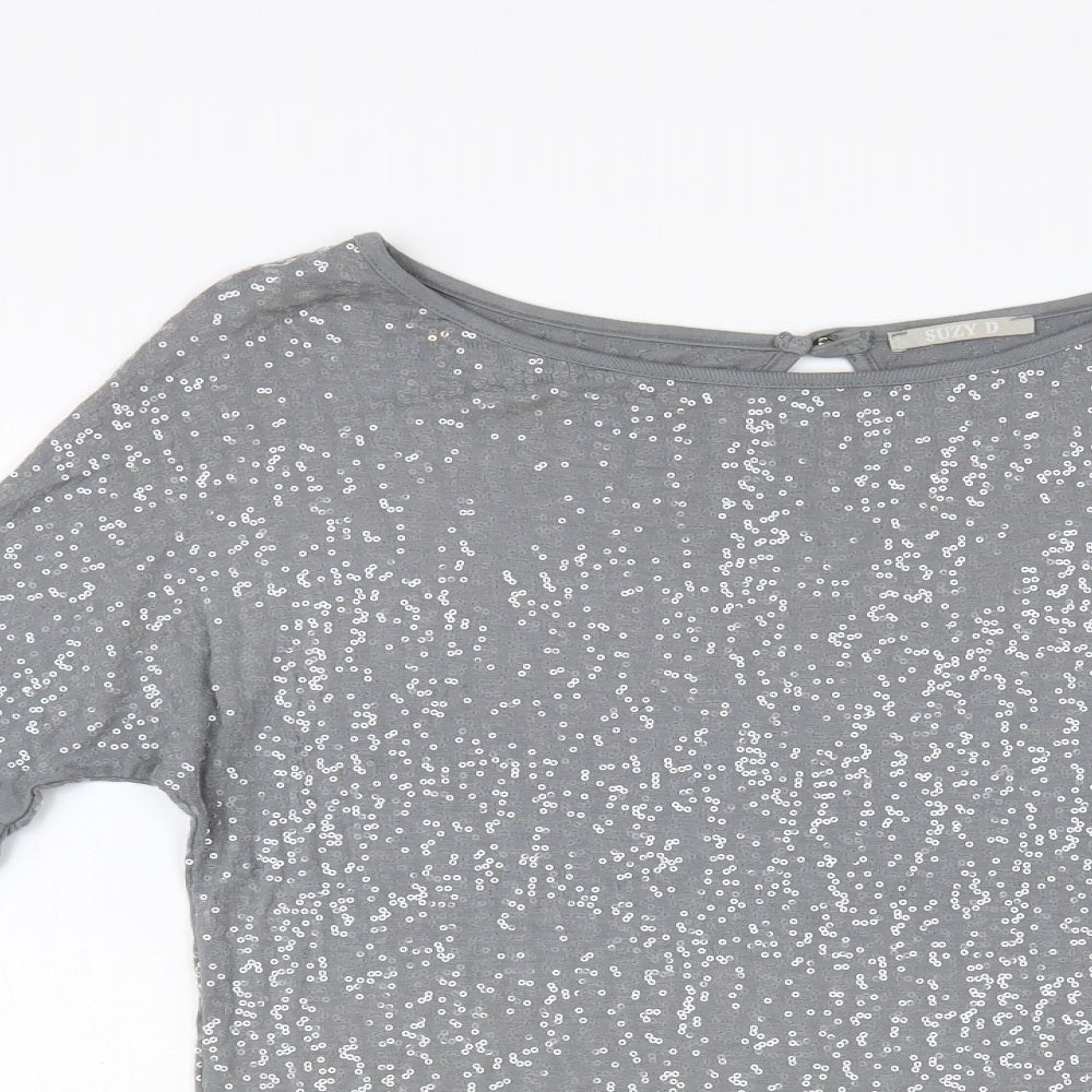 Suzy D Womens Grey Viscose Basic Blouse Size M Boat Neck