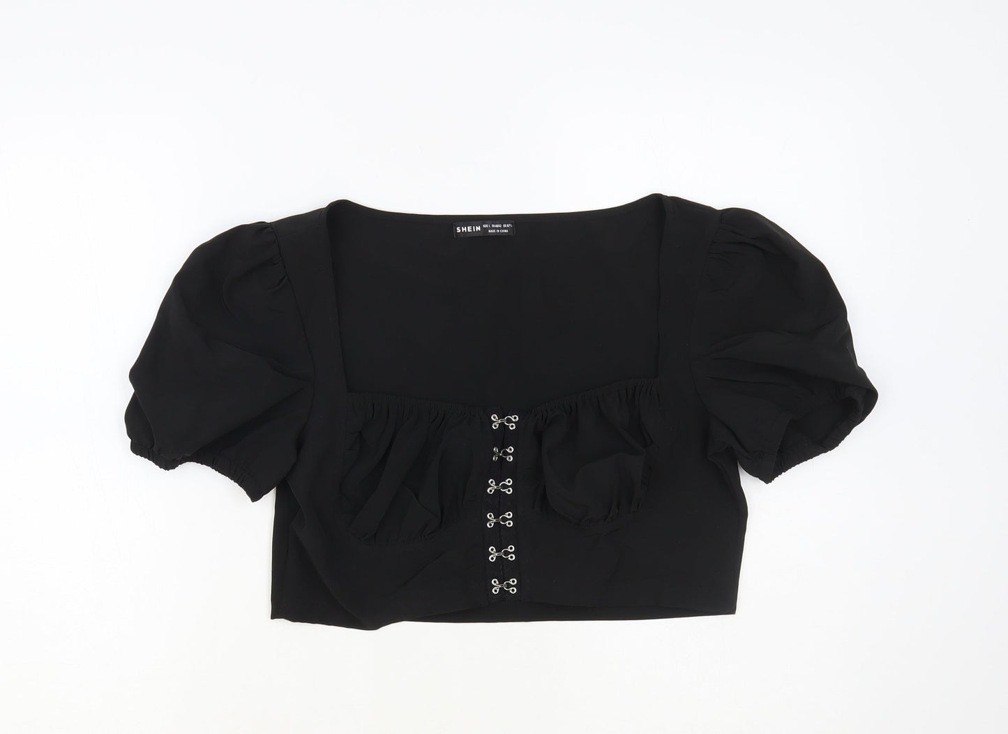 SheIn Womens Black Polyester Cropped Blouse Size L Square Neck