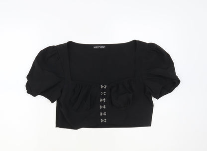 SheIn Womens Black Polyester Cropped Blouse Size L Square Neck
