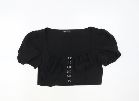 SheIn Womens Black Polyester Cropped Blouse Size L Square Neck
