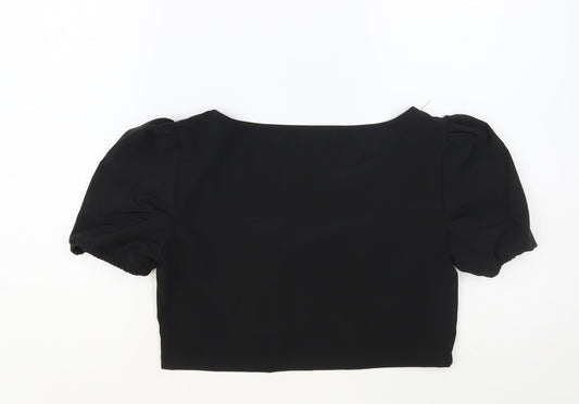 SheIn Womens Black Polyester Cropped Blouse Size L Square Neck