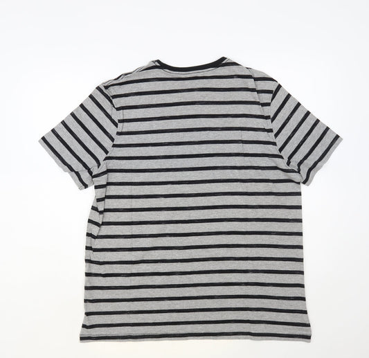 George Mens Grey Striped Cotton T-Shirt Size XL Crew Neck