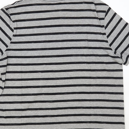 George Mens Grey Striped Cotton T-Shirt Size XL Crew Neck