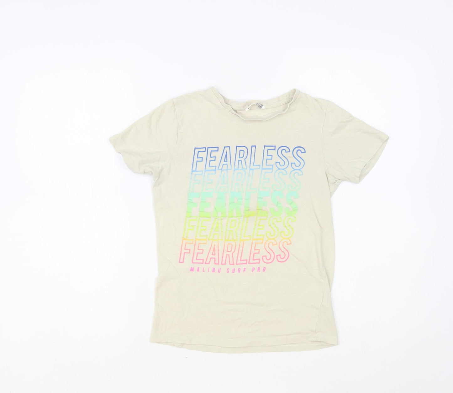 PEP&CO Boys Beige Cotton Pullover T-Shirt Size 10-11 Years Crew Neck Pullover - Fearless