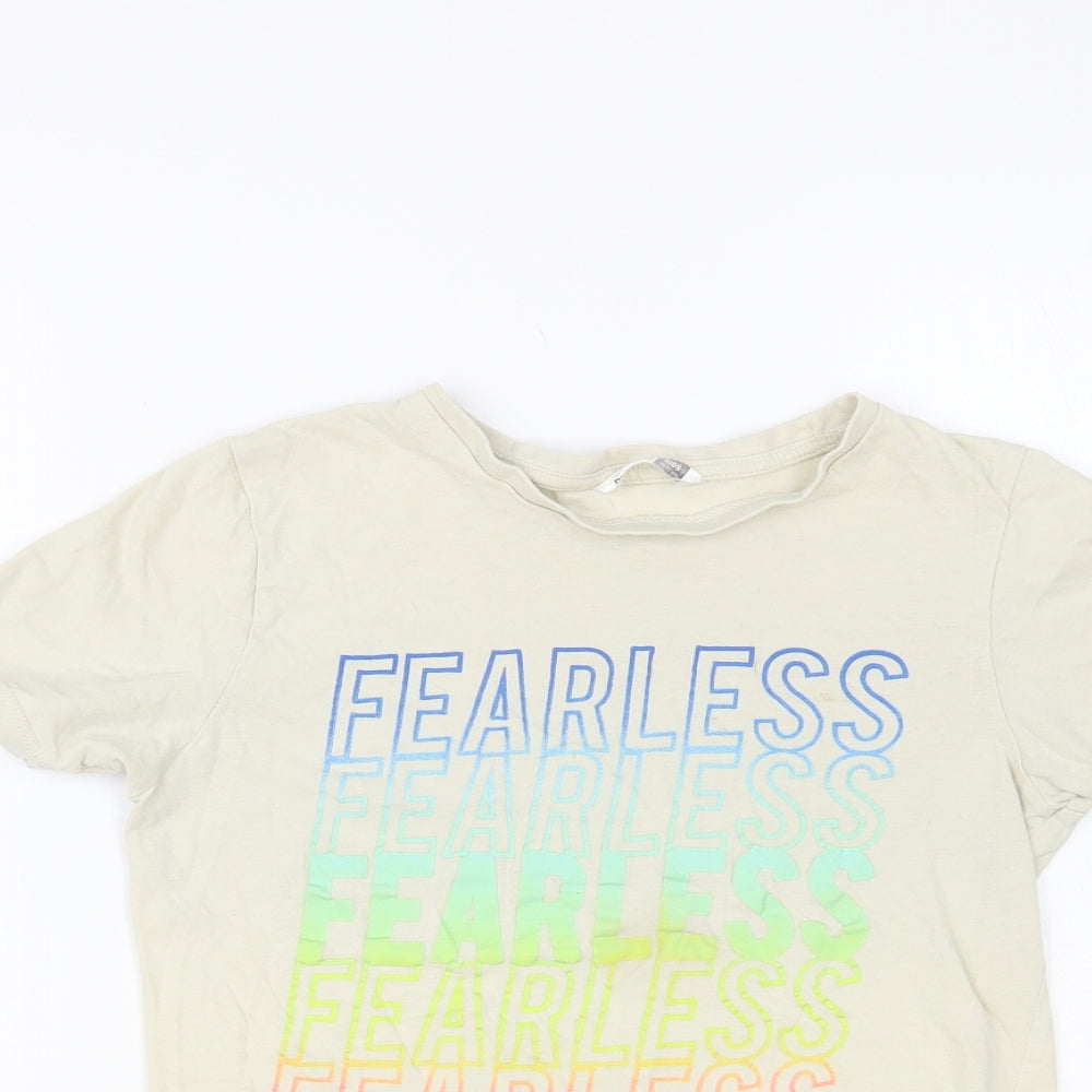 PEP&CO Boys Beige Cotton Pullover T-Shirt Size 10-11 Years Crew Neck Pullover - Fearless