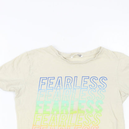 PEP&CO Boys Beige Cotton Pullover T-Shirt Size 10-11 Years Crew Neck Pullover - Fearless