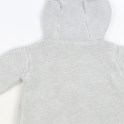 Marks and Spencer Baby Grey Cotton Cardigan Jumper Size 6-9 Months Button - Bear Hood