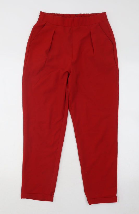 Stradivarius Womens Red Polyester Carrot Trousers Size S L24 in Regular