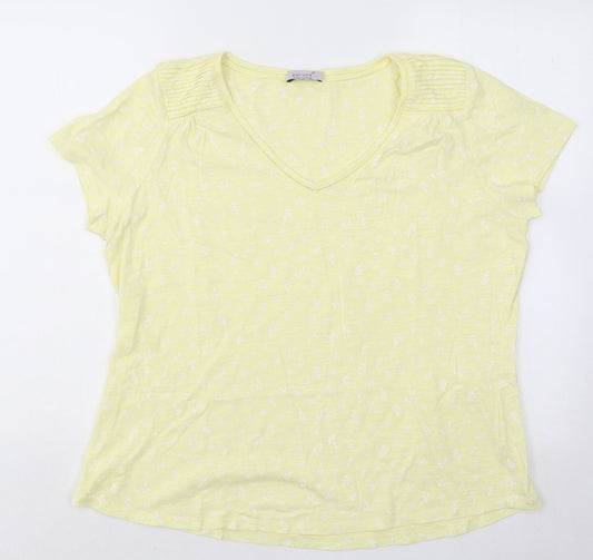 Per Una Womens Yellow Floral Cotton Basic T-Shirt Size XL V-Neck